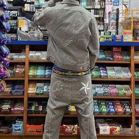 Corteiz Grau Denim Set: Hochwertige Streetwear für Exklusiven Urbanen Style