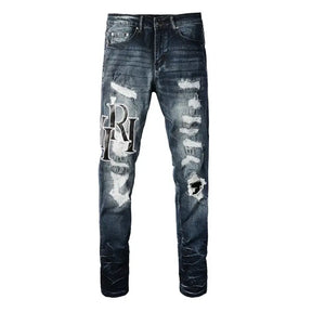 Exklusive Amiri Schwarze Logo Patch Slim Fit Jeans – Herren Designer Stretch Denim