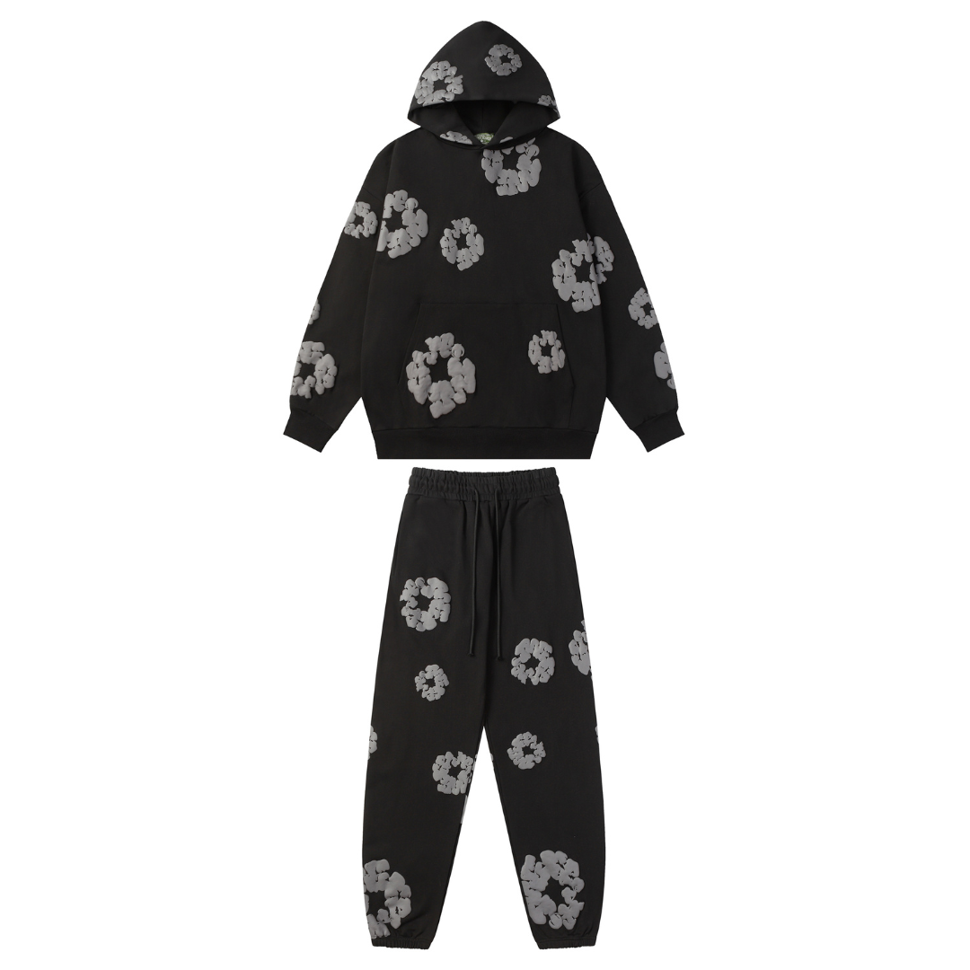 Denim Tears Schwarz-Grauer Tracksuit: Stilvoller Afrozentrischer Athleisure Anzug Herren