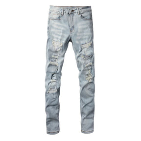 Amiri Hellblaue Patchwork Jeans für Herren – Distressed Luxus Slim Fit Denim