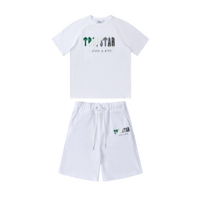 Trapstar Decoded Chenille Kurzes Set Weiß-Grün - Stylischer Herren Zweiteiler