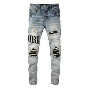 Amiri Schwarze Logo Jeans Herren – Luxuriöser Slim Fit Designer Stretch Denim