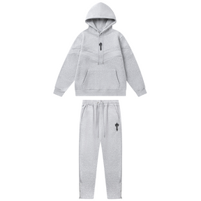Trapstar Decoded V-Streifen Grau Trainingsanzug Set Hoodie Hose Streetwear Bequem
