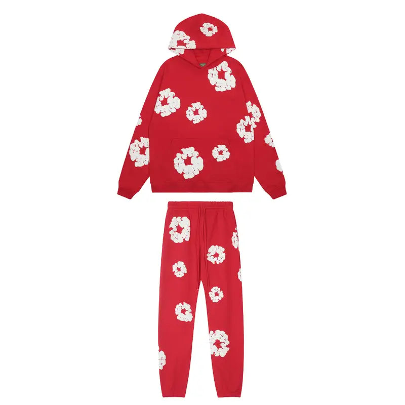 Denim Tears Lebendiger Roter Trainingsanzug – Stilvoller Baumwoll-Streetwear-Anzug für Herren