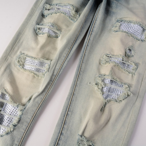 Amiri Gradient Diamond Patch Jeans für Herren - Luxuriöse Designer Denim Hose