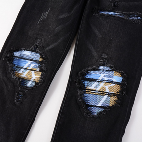 Amiri Schwarze Patch Logo Jeans Herren Designer Denim Hose Stretch Luxus Stil