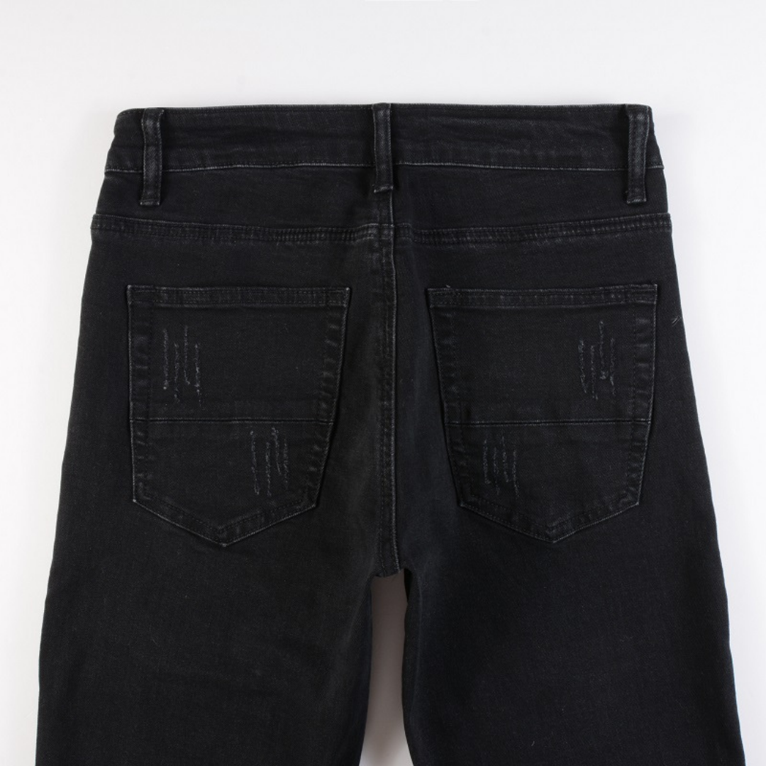 Amiri Schwarze Patch Logo Jeans Herren Designer Denim Hose Stretch Luxus Stil
