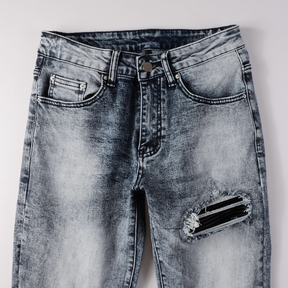 Amiri Herren Designer Jeans Schwarz Patchwork Slim Fit Rock-Style