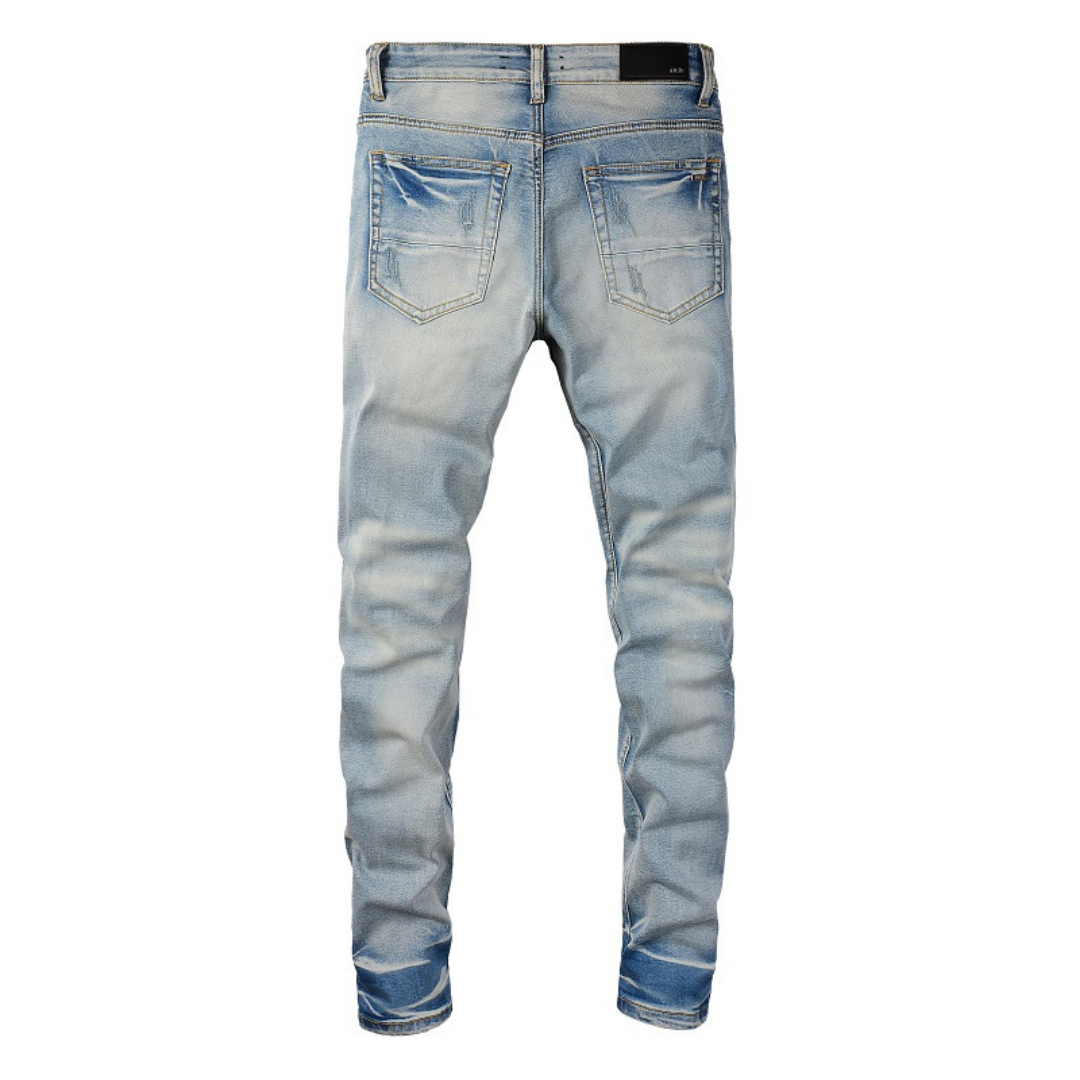 Amiri Herren Luxus Schwarze Patch Jeans – Designer Denim mit Destroyed Look