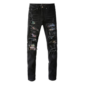Amiri Camouflage Patch Jeans: Luxuriöse Designer Denim im Rock'n'Roll Stil