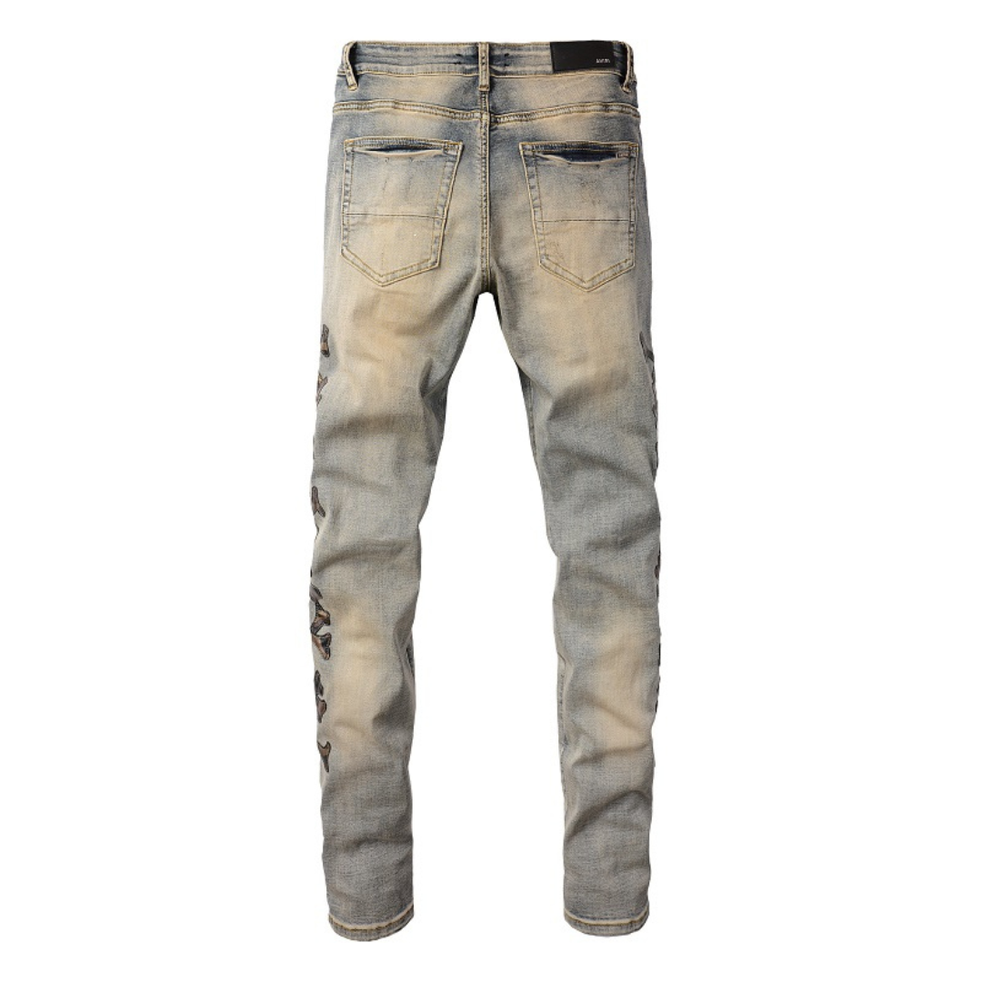 Amiri Schwarze Bones Blaue Jeans – Stylische Denim mit Knochen-Design