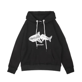 Palm Angels Hai Hoodie: Luxuriöser Unisex Streetwear Pullover aus Baumwolle, Schwarz/Weiß