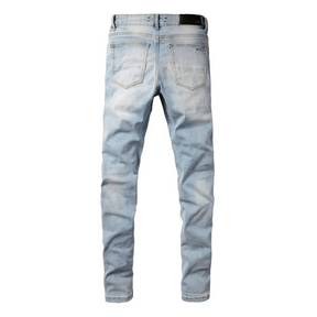 Amiri Schwarze Patch Blaue Designer Jeans für Herren – Slim Fit Stretch Denim