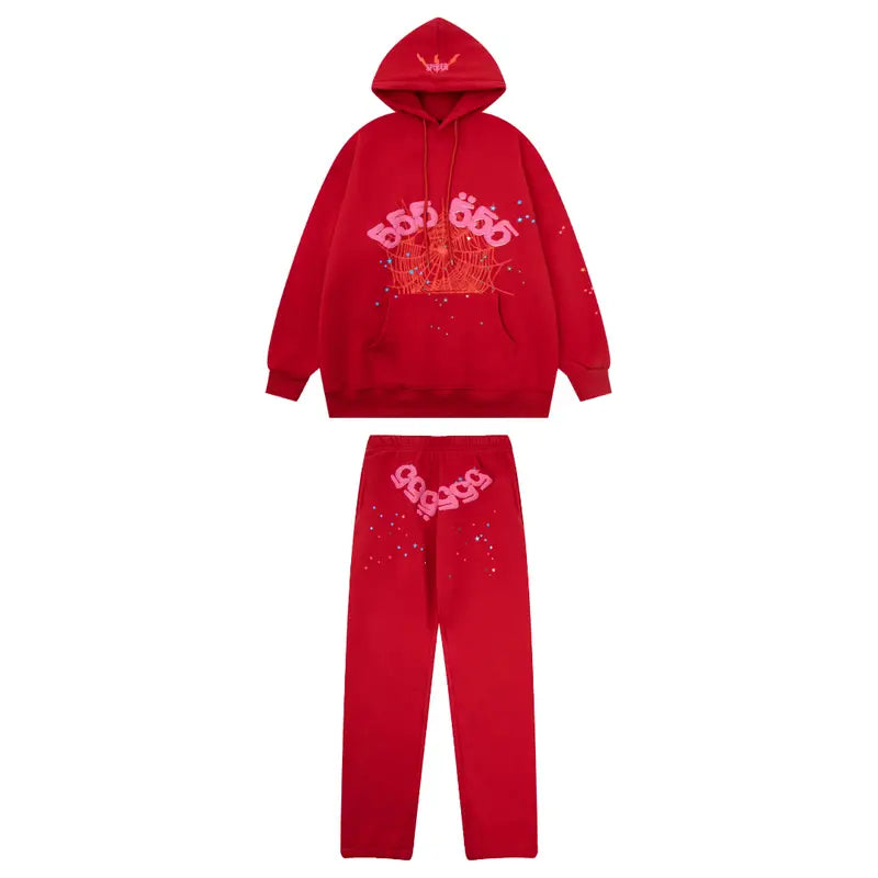 SP5DER Tracksuit Schwarz Rot – Bequemer Streetwear Anzug für Stil & Komfort