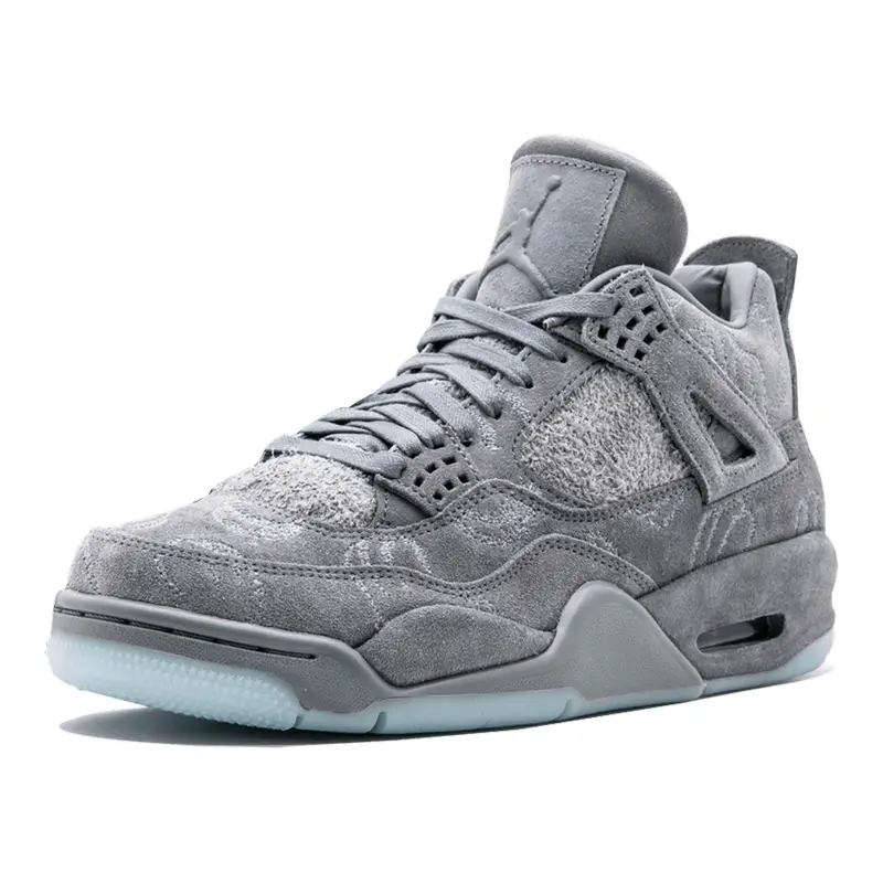Air Jordan 4 Retro Kaws Luxus Wildleder Sneaker – Grau, Leuchtsohle
