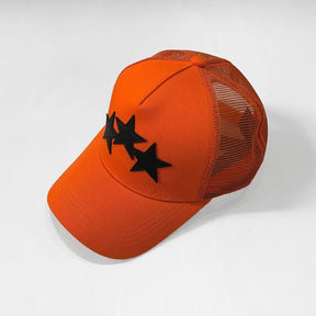 Luxuriöse Amiri Cap Orange-Schwarz mit Logo-Stickerei – Exklusives Streetwear Accessoire