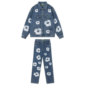 Denim Tears Blaues Baumwoll-Set: Trendige Jacke & Hose für Streetwear-Fans