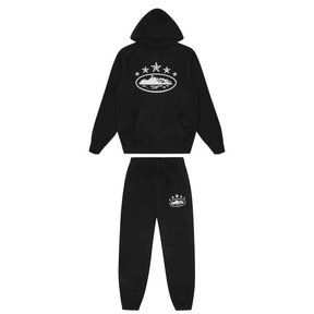 Corteiz 5 Stars Schwarzer Jogginganzug: Stilvoller Streetwear Freizeitanzug für Herren