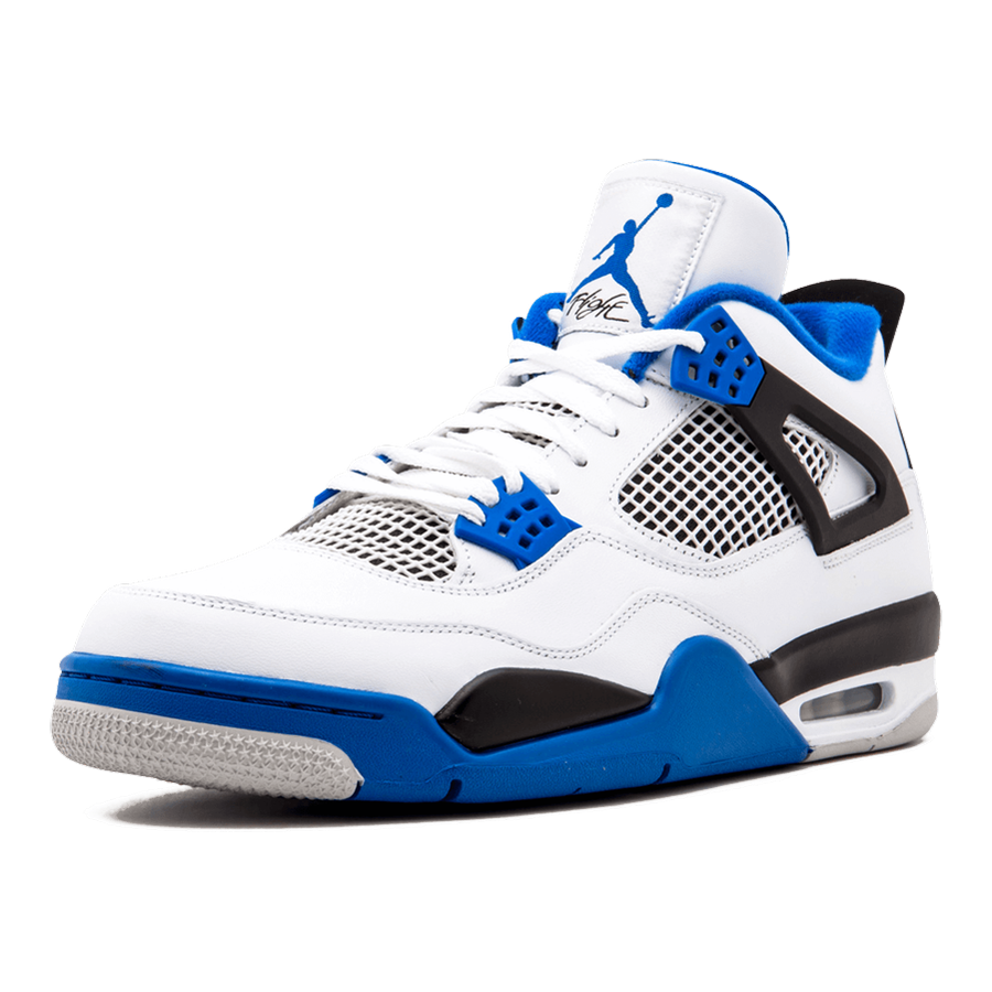 Air Jordan 4 Retro Motorsports Sneaker: Klassischer Herren Sportschuh aus Leder in Blau-Weiß
