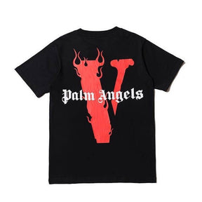 Vlone Palm Angels Designer T-Shirt Schwarz Weiß Baumwolle Unisex Streetwear Mode