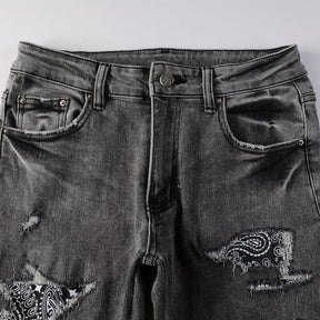 Amiri Schwarze Bandana Designer Jeans – Luxuriöser Slim Fit Stretch Denim Herren