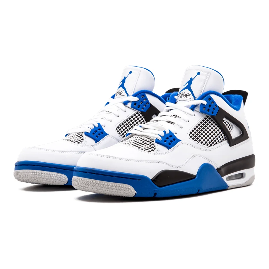 Air Jordan 4 Retro Motorsports Sneaker: Klassischer Herren Sportschuh aus Leder in Blau-Weiß